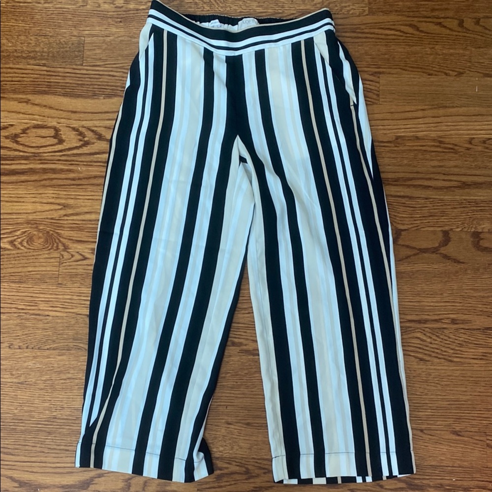 LOFT Black and White Casual Striped Pants